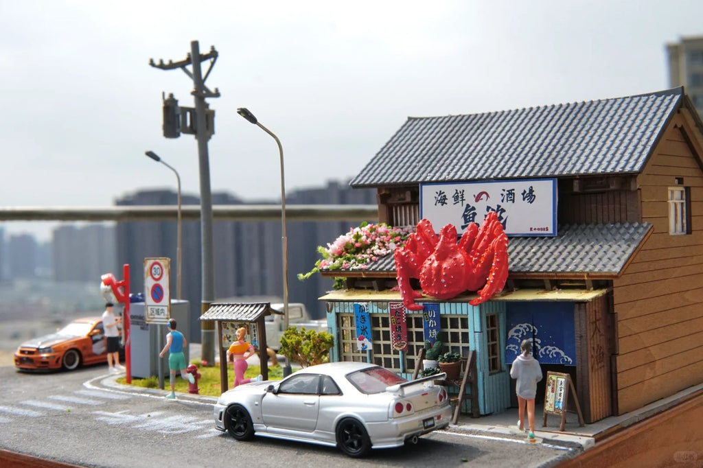 New Japanese-Style 1:64 Scale “Seafood Fish Stall” Miniature Model